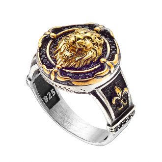Oxzen ανδρικό δαχτυλίδι από ασήμι 925 επιχρυσωμένο με λιοντάρι