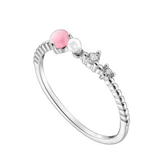 Oxzen δαχτυλίδι από ασήμι 925 επιπλατινωμένο, με ροζ και λευκές πέτρες