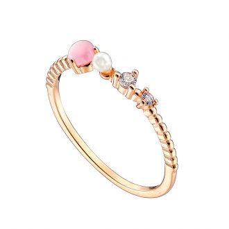 Oxzen δαχτυλίδι από ασήμι 925 ροζ χρυσό, με ροζ και λευκές πέτρες