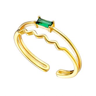 Oxzen δαχτυλίδι από ασήμι 925 επιχρυσωμένο, διπλό με πράσινο ζιργκόν free size