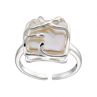 Oxzen δαχτυλίδι από ασήμι 925 επιπλατινωμένο, με τετράγωνη πέτρα φιλντίσι free size