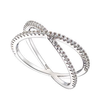 Oxzen δαχτυλίδι από ασήμι 925 επιπλατινωμένο, σε σχήμα Χ με λευκά ζιργκόν