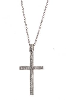 Oxzen γυναικείος σταυρός από ασήμι 925 επιπλατινωμένος με πέτρες ζιργκόν