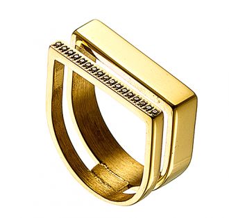 Oxzen δαχτυλίδι ατσάλινο 316L σε χρυσό με πέτρες ζιργκόν
