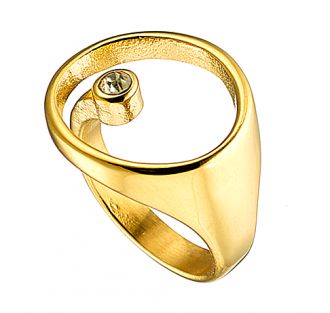 Oxzen δαχτυλίδι ατσάλινο 316L σε χρυσό κύκλος με πέτρες ζιργκόν