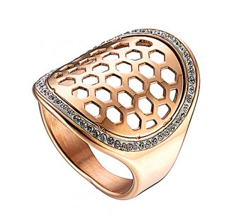 Oxzen δαχτυλίδι ατσάλινο 316L σε ροζ χρυσό με πέτρες ζιργκόν