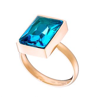 Δαχτυλίδι ατσάλινο 316L ροζ χρυσό με καρέ blue topaz πέτρα ζιργκόν