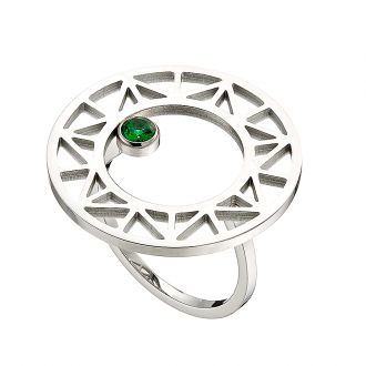 Δαχτυλίδι από ανοξείδωτο ατσάλι 316L λευκό με πράσινο ζιργκόν