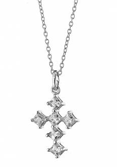 Oxzen κολιέ ασημένιο 925 επιπλατινωμένο σταυρός με πέτρες ζιργκόν