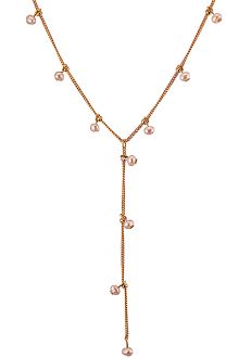Oxzen κολιέ ασημένιο 925 σε ροζ χρυσό γραβάτα με πέρλες