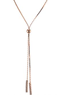Oxzen κολιέ ασημένιο 925 σε ροζ χρυσό γραβάτα με πέτρες ζιργκόν