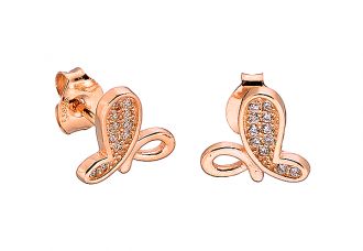 Oxzen σκουλαρίκια καρφωτά ασημένια 925 σε ροζ χρυσό πεταλούδα με πέτρες ζιργκόν