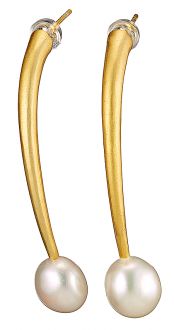 Oxzen σκουλαρίκια κρεμαστά ασημένια 925 σε χρυσό χειροποίητα με φυσικό μαργαριτάρι ακατέργαστο