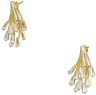 Oxzen σκουλαρίκια κρεμαστά ασημένια 925 σε χρυσό με μπαγιέτες ζιργκόν