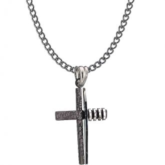 Κολιέ σταυρός με αλυσίδα αντρικός ατσάλι 316L σε ασημί με μαύρο